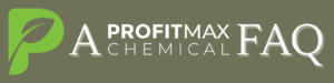A thin rectangular shaped tan background with a watermark of the ProfitMax Chemical P to the far left side of the image. In the center in a large white text, it reads A ProfitMax Chemical FAQ.